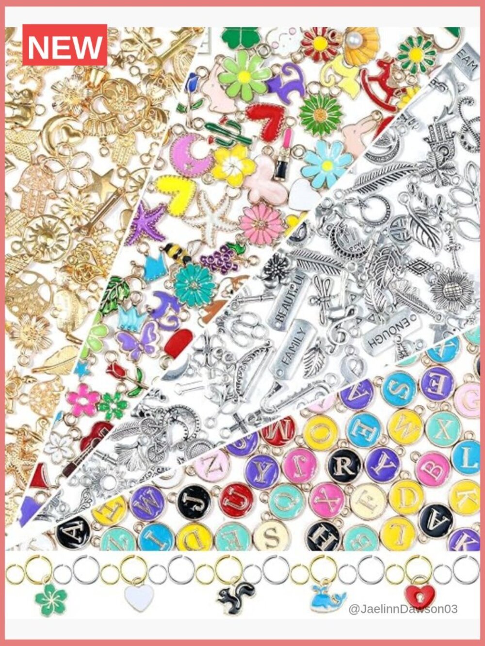 216PCS Assorted Gold & Silver Charms with Jump Rings for DIY Jewelry Craft